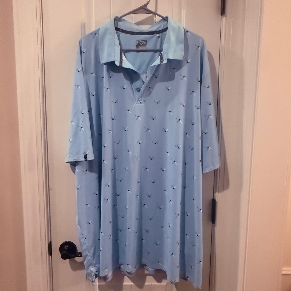 Callaway Mens Opti-Dri Golf Polo Shirt 3XLT Light Blue Bird Print RT28763
